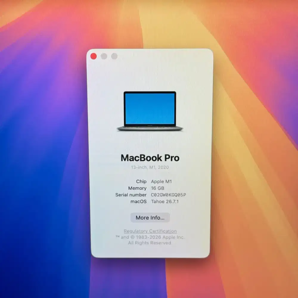 Macbook Pro M1 Ram 16 Ssd 512 layar 13 inch Full set Space Grey Ibox