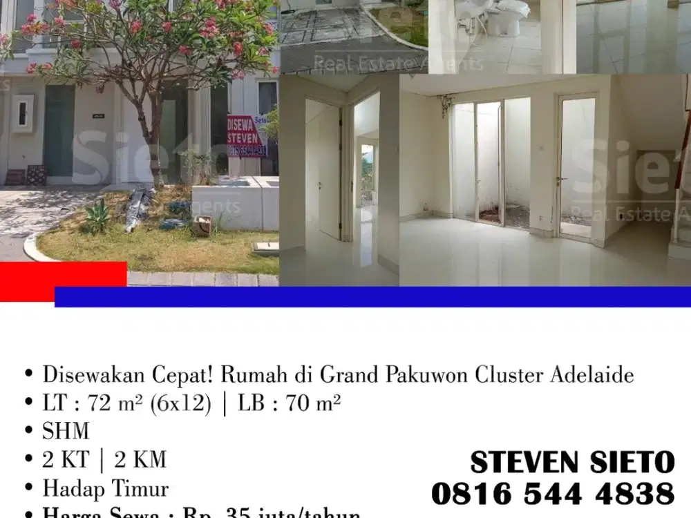 Disewakan Cepat! Rumah Grand Pakuwon Cluster Adelaide
