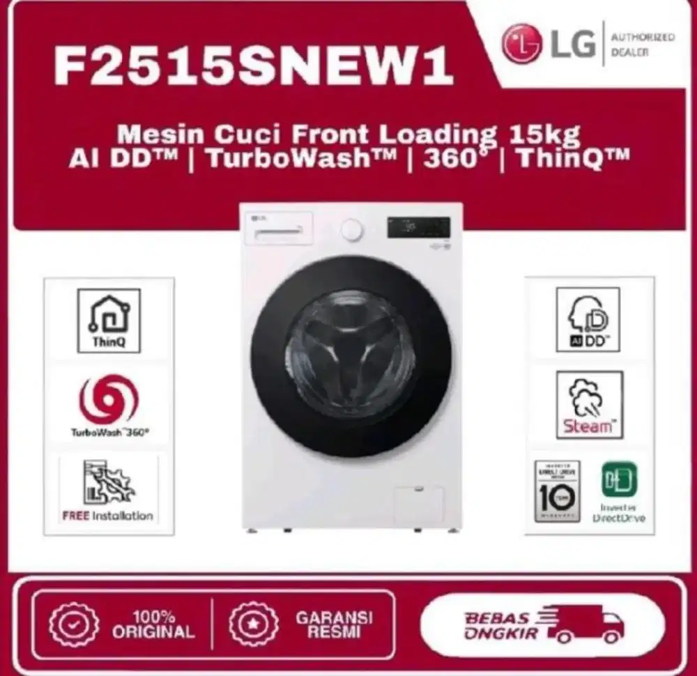 Mesin Cuci LG Front Loading 15 KG F2515SNEW1 AI DD Turbo Wash 360