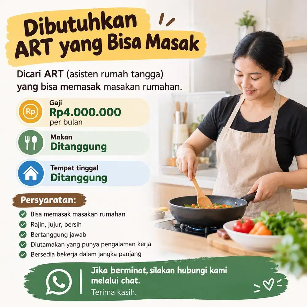 Dibutuhkan ART yang Bisa Memasak
