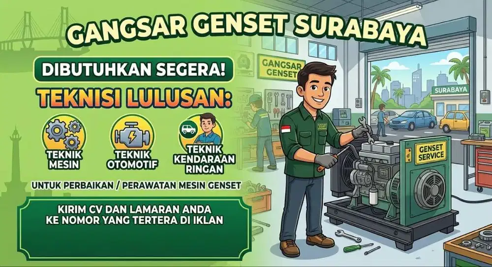 Dicari Teknisi Mesin Otomotif untuk Perbaikan Perawatan Mesin Genset