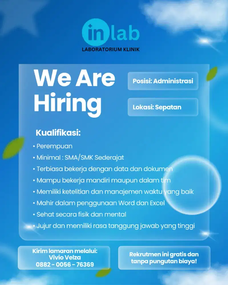 Dicari cepat Admin Laboratorium