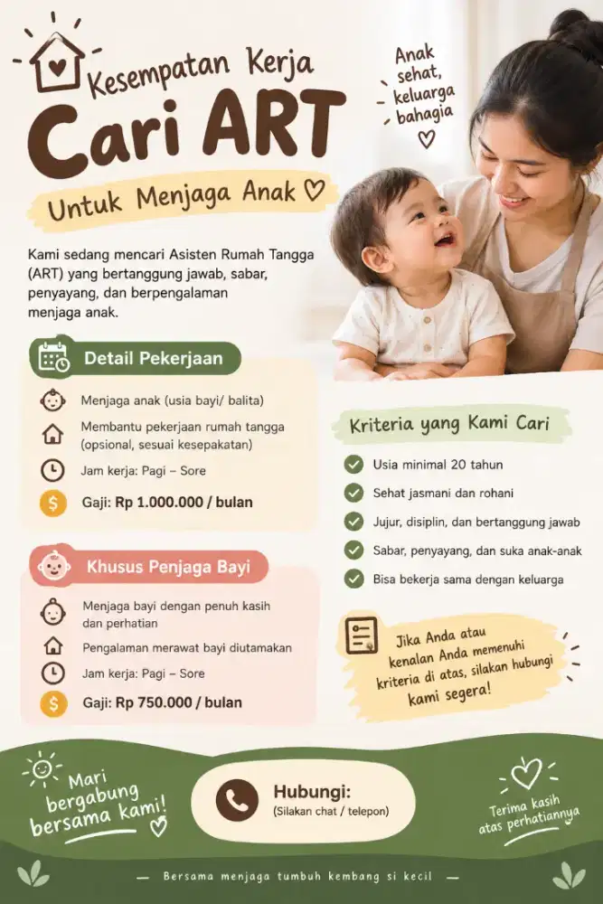 Mencari ART dan bisa jaga bayi