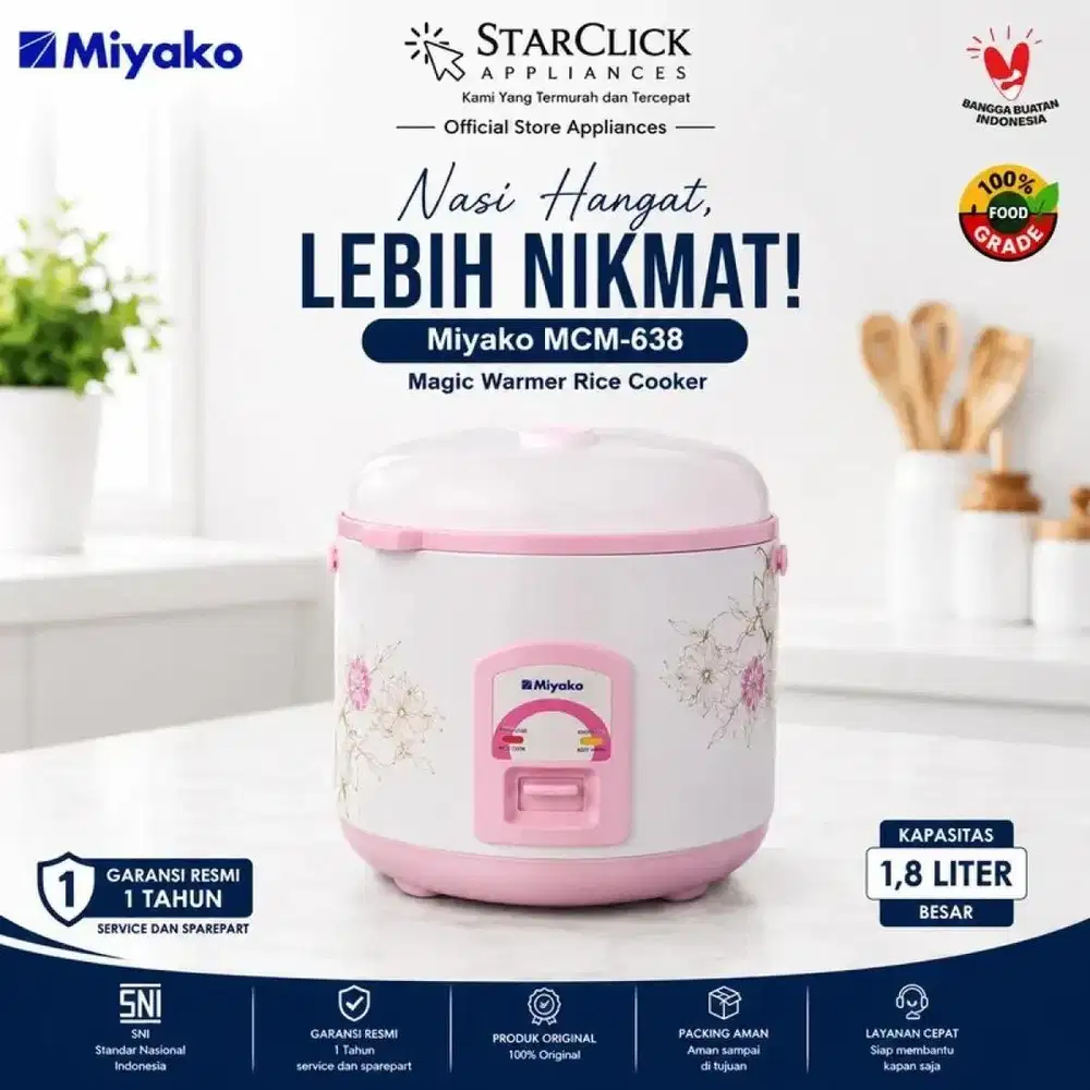 New Smart Rice Cooker Miyako 3in1 Anti Lengket 1.8Liter