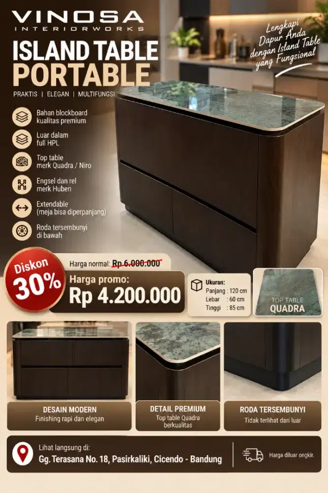 Island Table Portable Dark Wood 120cm