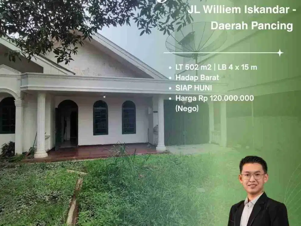 DISEWAKAN RUMAH DAN TANAH PINGGIR JALAN DI JL WILLIEM ISKANDAR - DAERAH PANCING