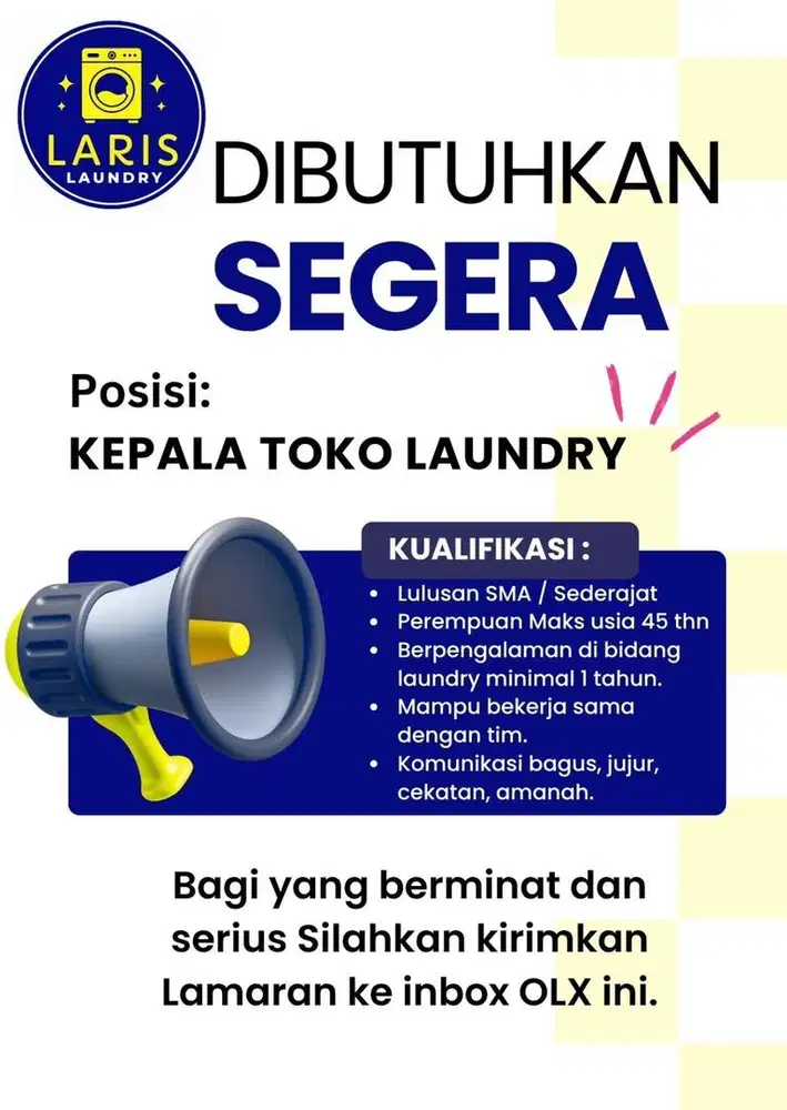 LOWONGAN KERJA LAUNDRY posisi KEPALA TOKO