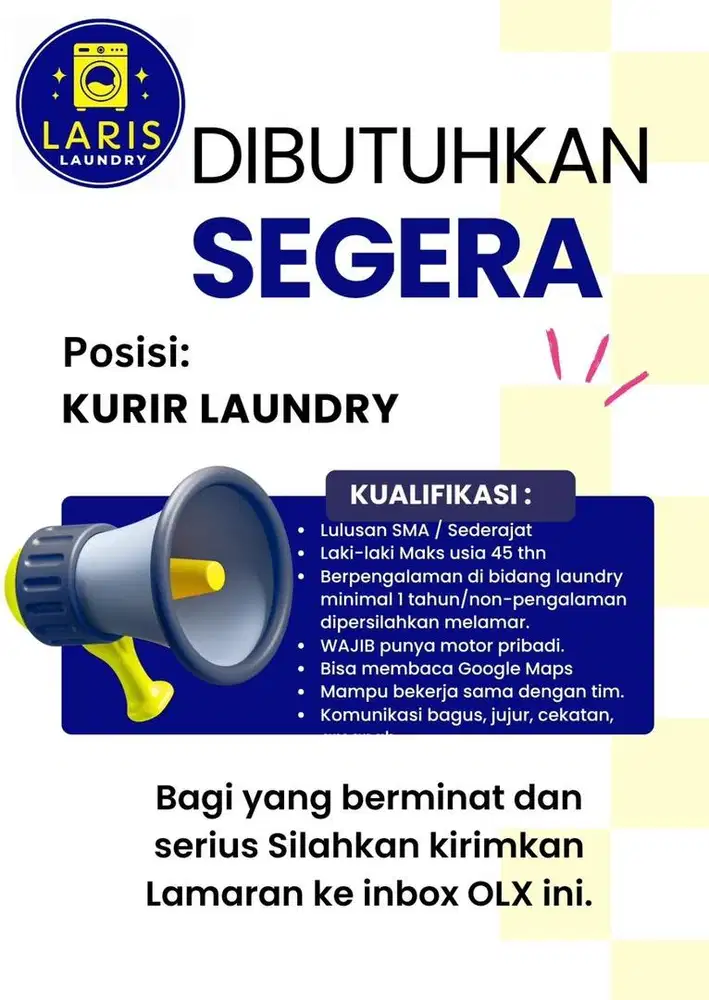 LOWONGAN KERJA LAUNDRY posisi KURIR LAUNDRY