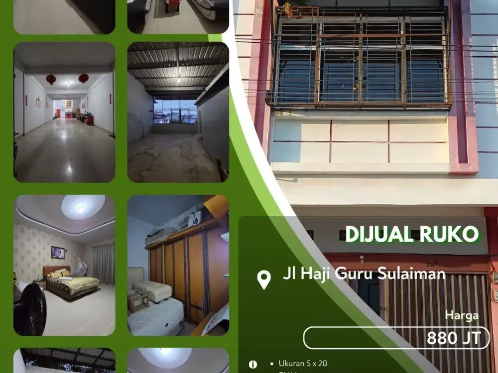 DIJUAL RUKO 2 1/2 LANTAI Jl.Haji Guru Sulaiman Pekanbaru kota siap huni!