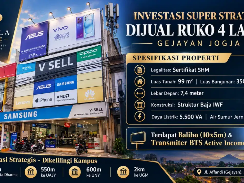 Dijual Ruko 4 Lantai Di Gejayan Dekat Area Kampus Jogja