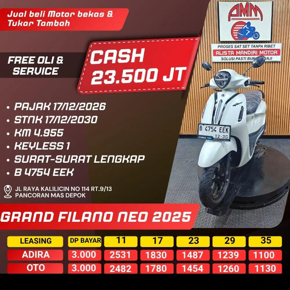 GRAND FILANO NEO 2025 PAJAK HIDUP CASH / KREDIT ALISTA