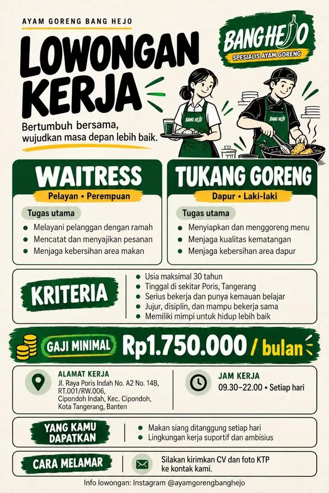 Lowongan Waitress & Tukang Goreng – Bang Hejo Poris Tangerang