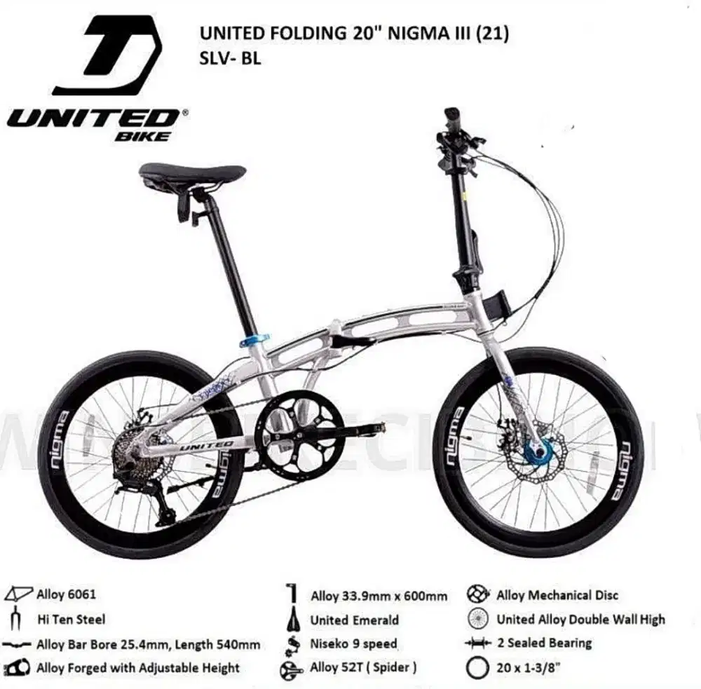 Sepeda Lipat 20inch United Nigma III alloy 9speed Disc Brake