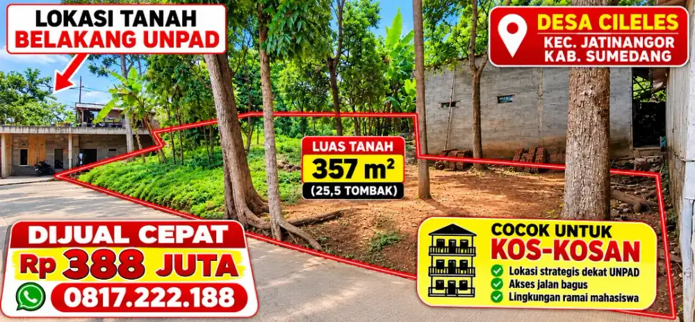 Tanah Dijual 357 m² Belakang UNPAD, Jatinangor – Pinggir Jalan!