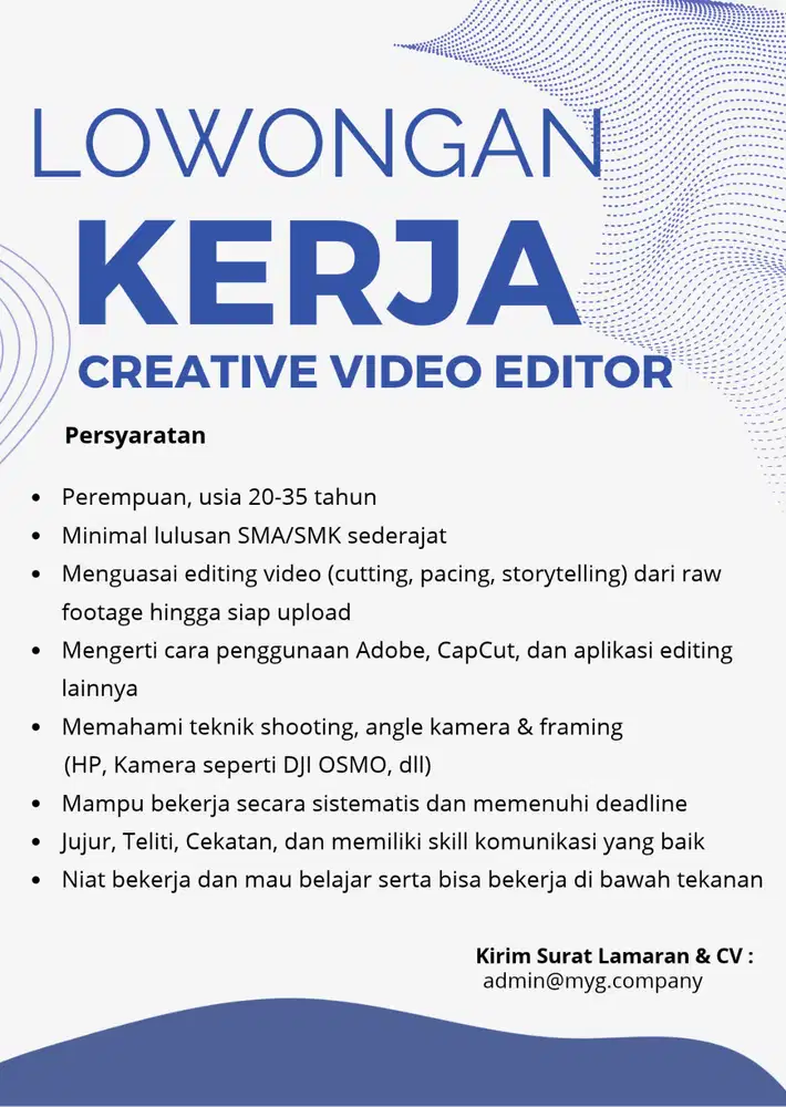 Lowongan Kerja Creative Video Editor di Daerah Kembangan Jakarta Barat