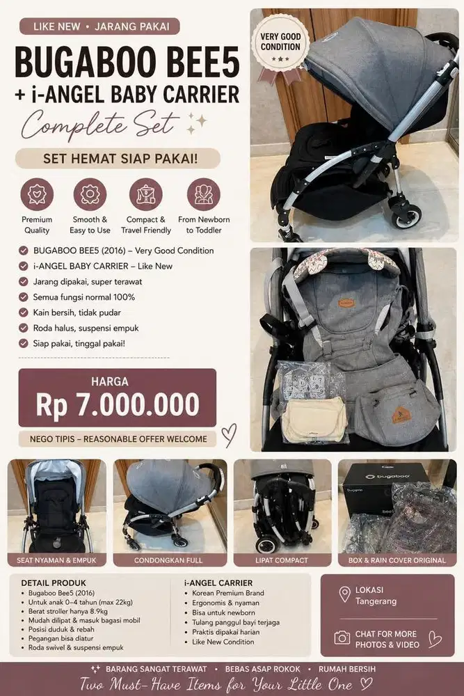 Stroller bugaboo dan baby carrier preloved