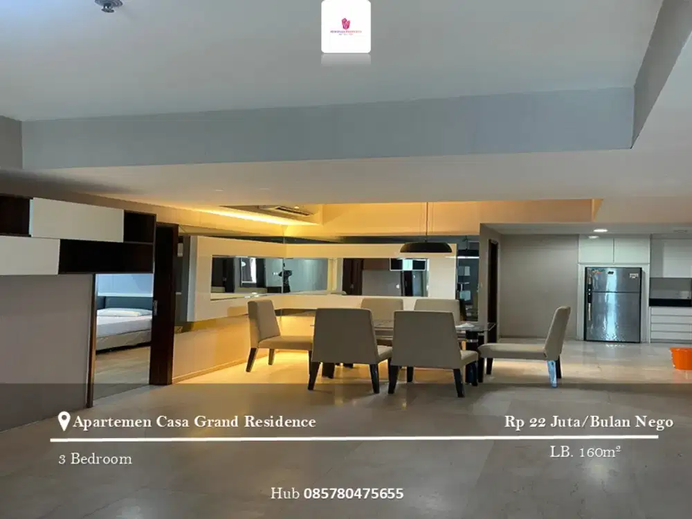 Disewakan Apartement Casa Grande Residence 3BR Full Furnished
