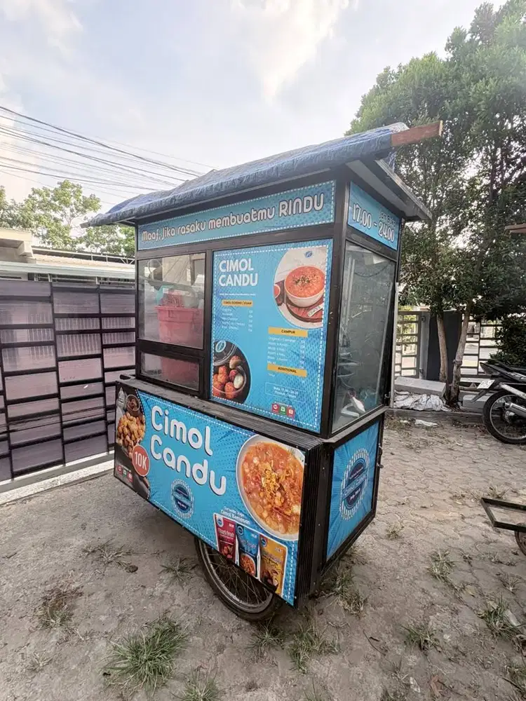 Meja Booth Lipat Gerobak Roda Dorong Stand Jual Makanan Bekas Murah BU
