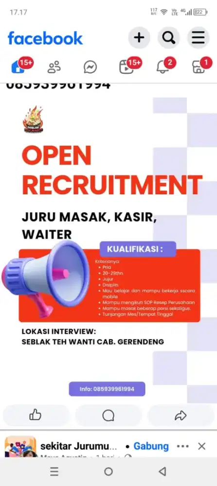 LOKER Kasir, Masak, Waiter