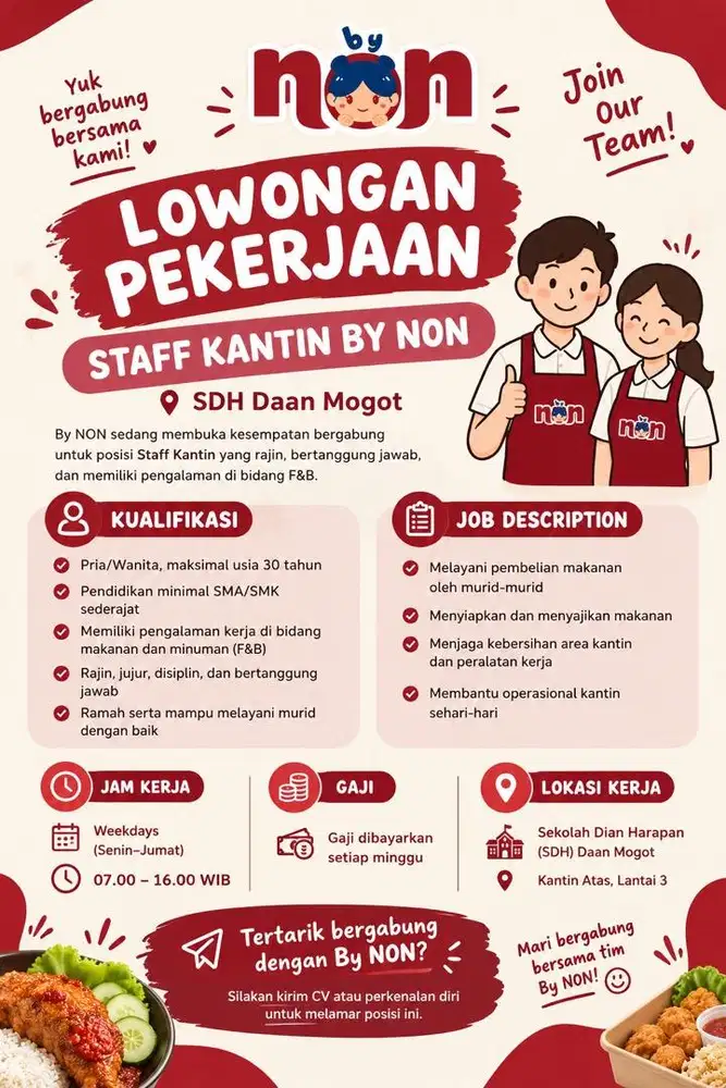 Dibutuhkan segera  Staff Kantin Langsung Kerja
