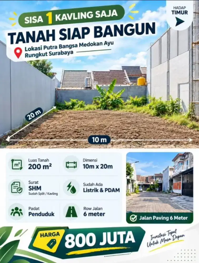 Dijual Tanah daerah Putra Bangsa -Komp Kharisma Medokan Ayu