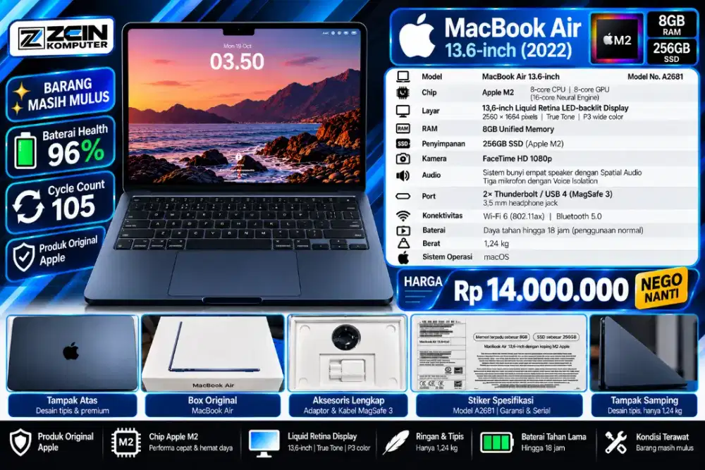 MACBOOK AIR M2 13.6” — 8GB / 256GB