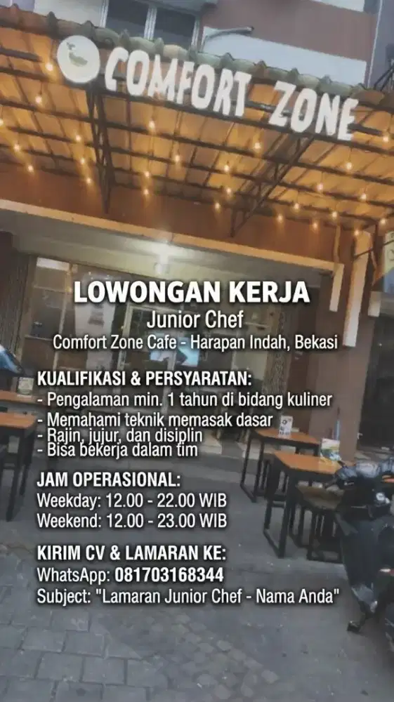 Di butuhkan Junior Cook