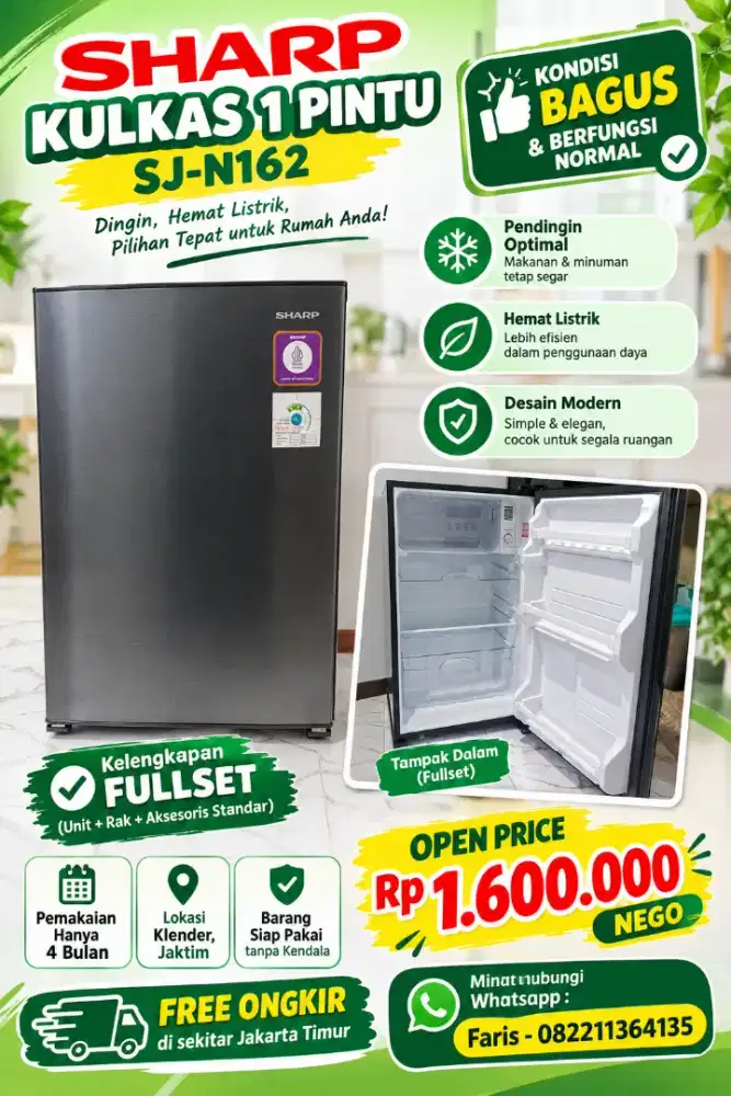 Kulkas 1 Pintu Sharp SJ-N162