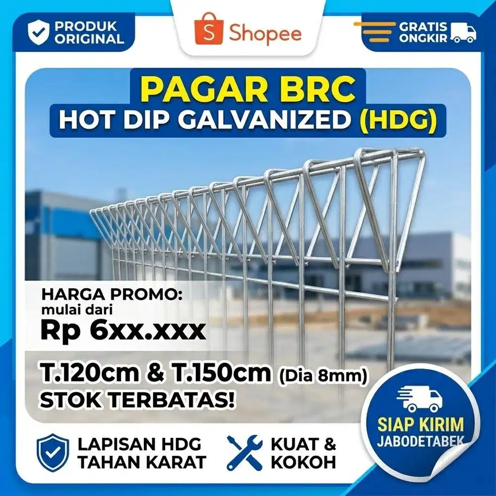 Pagar BRC HDG Pabrikasi Ukuran 120 x 240 cm dan 150 x 240 cm Tebal Bes