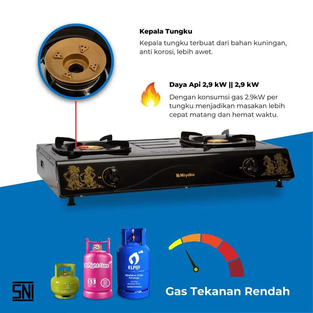 New Kompor Gas 2 Tungku MIYAKO Burner Kuningan High Quality