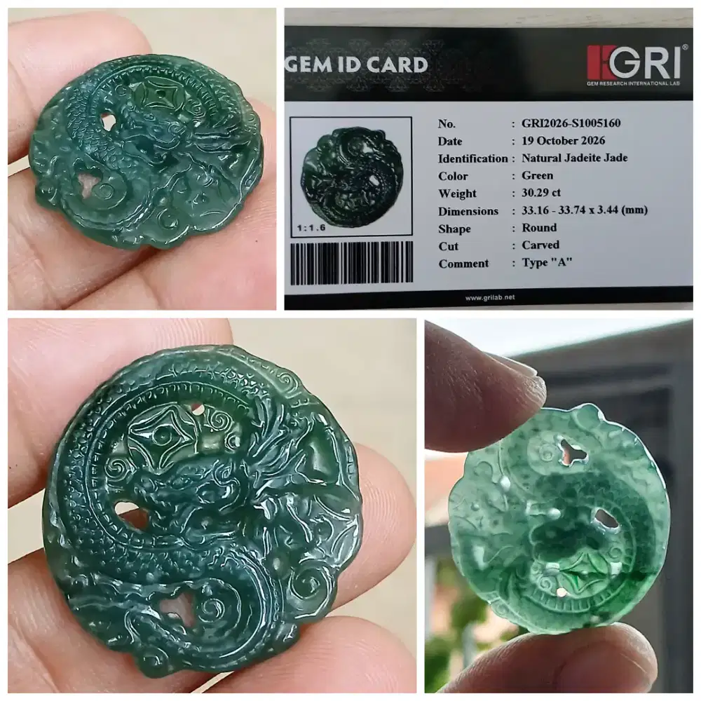 Jadeite Jade Type A Liontin Giok Asli Ukir Naga