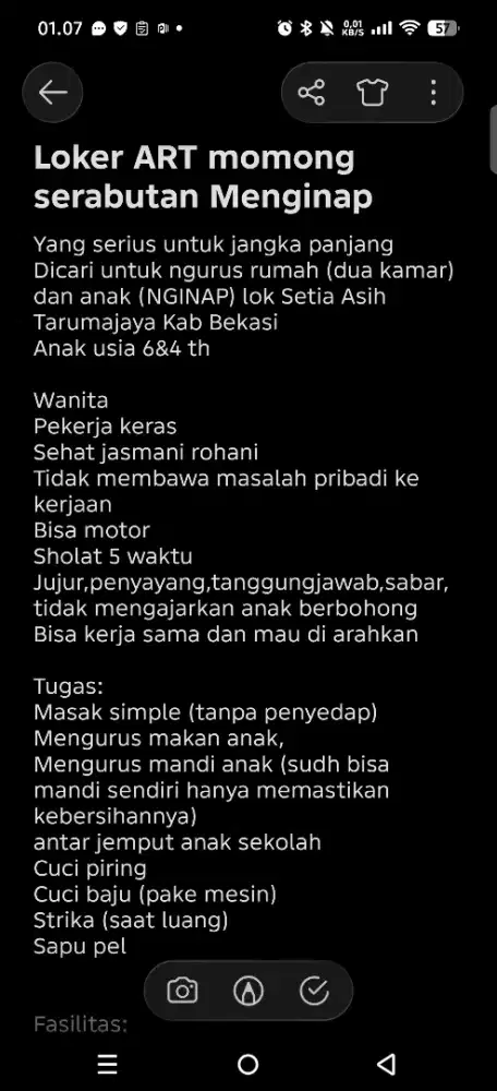 Art momong serabutan nginap