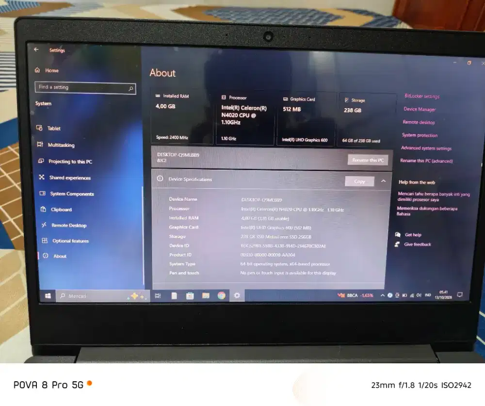 Di Jual Cepat Pakean Peribadi Lenovo V14 IGL RAM 4 SSD 256 UHD 512 Net
