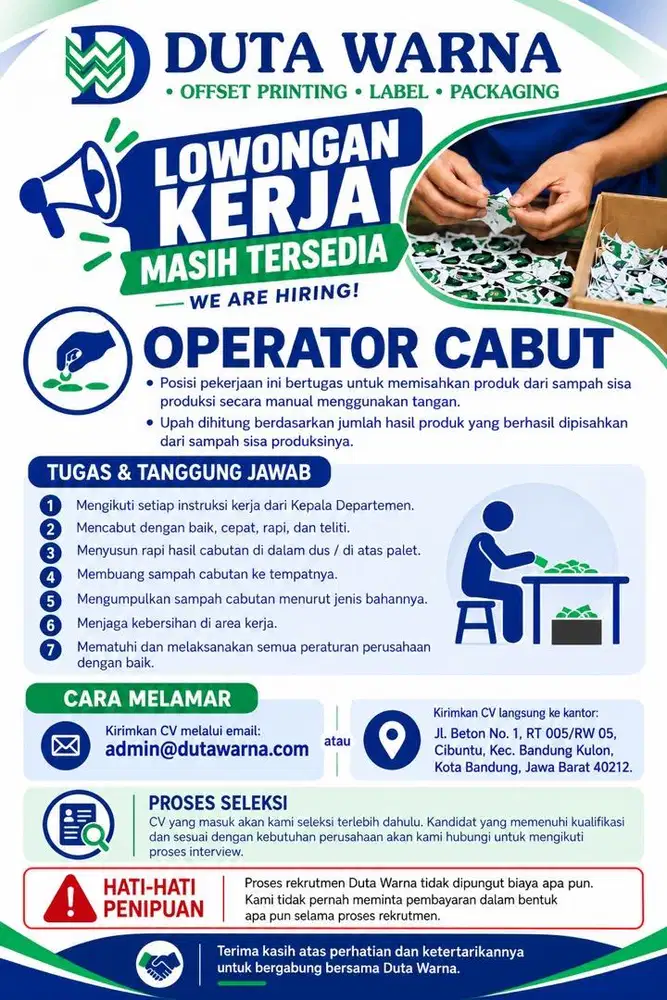 LOWONGAN PEKERJAAN OPERATOR CABUT