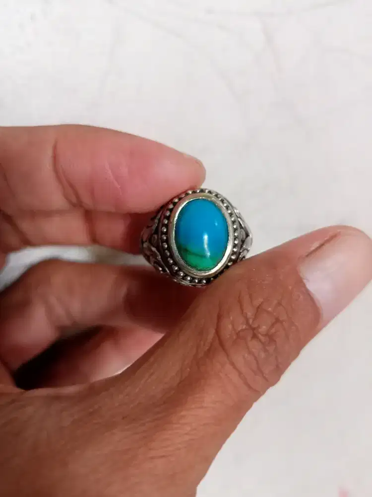 Batu Cincin Akik Permata Natural Turquoise Pirus Persia Biru Kantoran