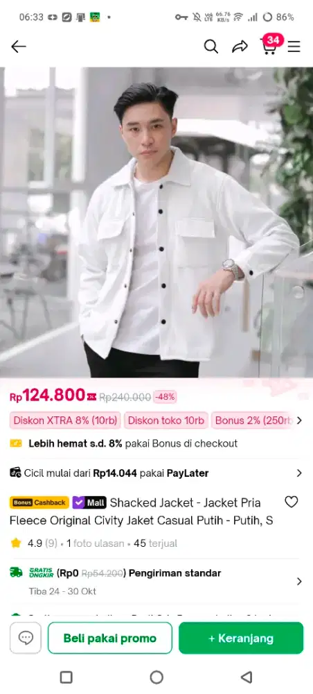 Shacked Jacket Pria Civity Ukuran L