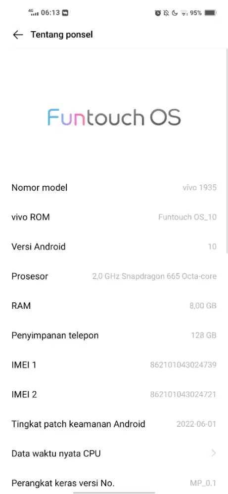 Dijual hp Vivo y50 ram 8/128 minus layar ada tompel layar ngangkat