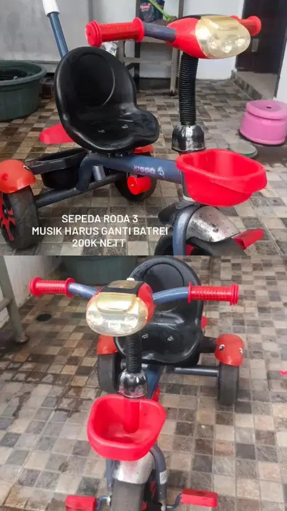 Sepeda anak roda 3 warna merah hitam
