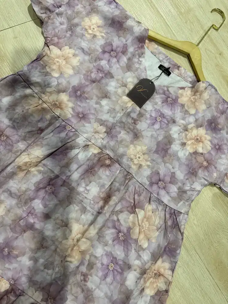 Daster Valesya warna lilac motif Bunga 3D