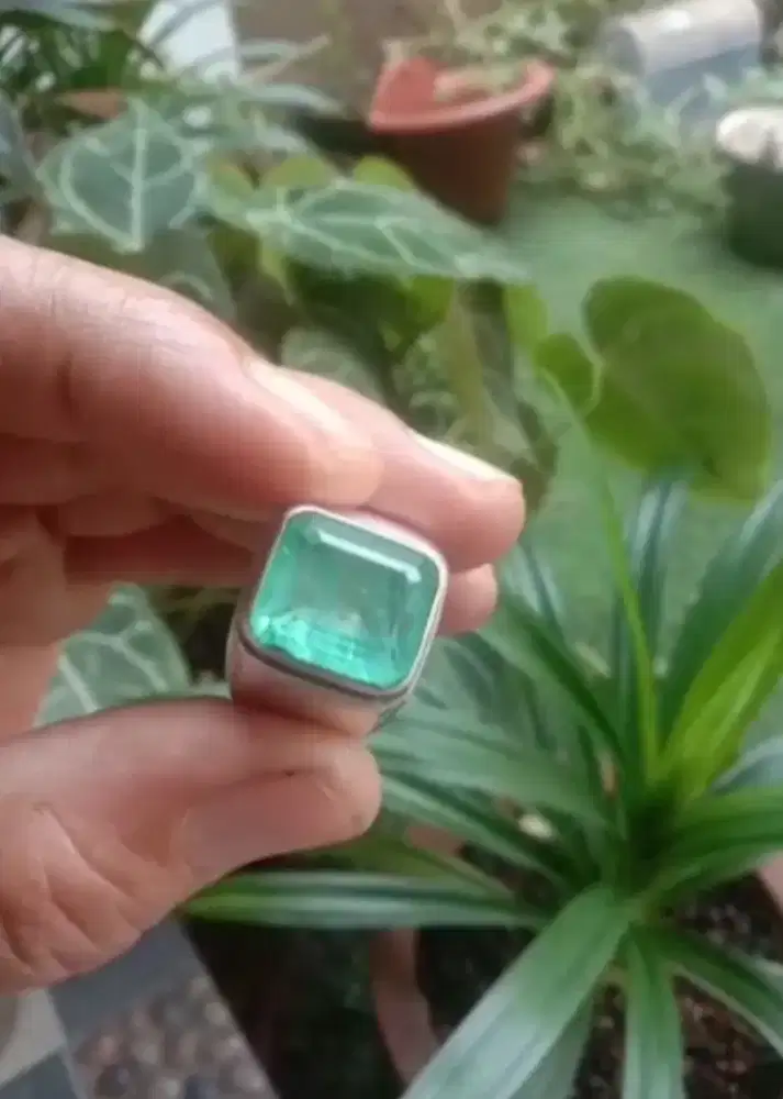 Emerald / Zamrud Ring Perak Size 7