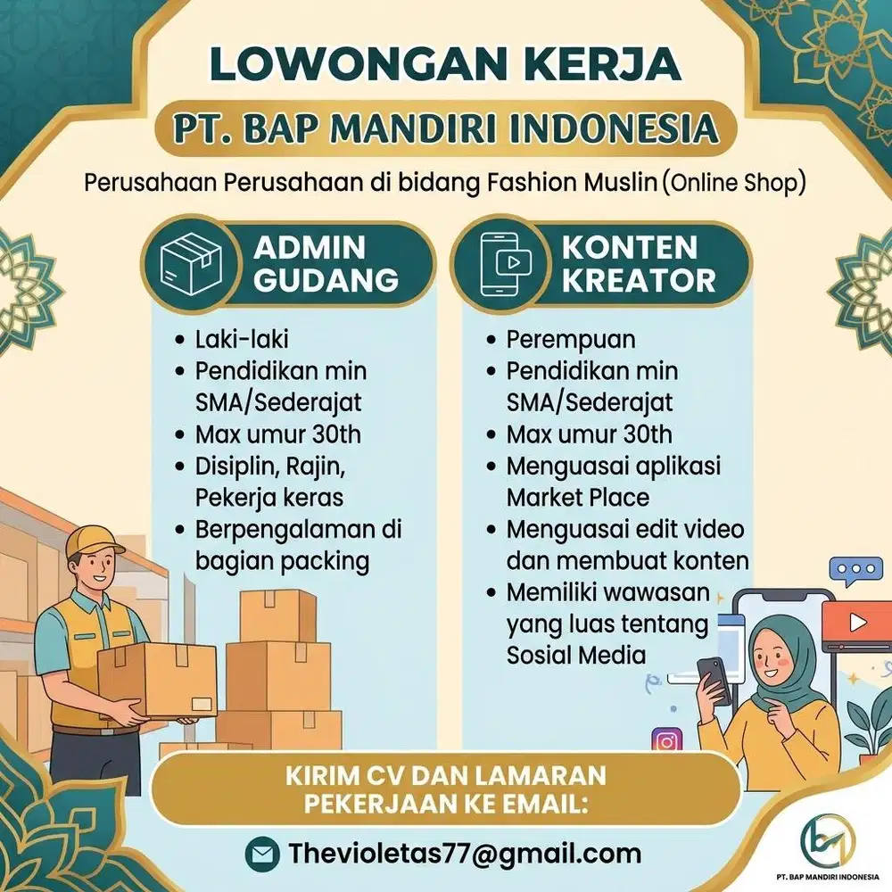LOWONGAN KERJA ADMIN GUDANG KONTEN KREATOR DAN HOST LIVE