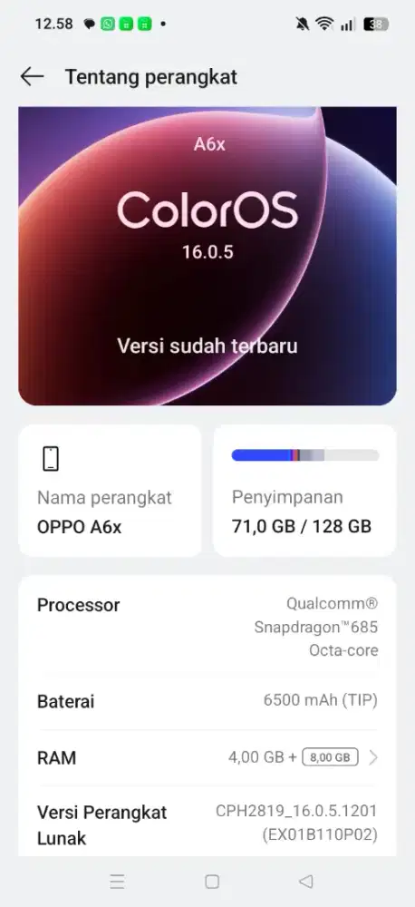 Di jual Oppo a6X Fullset Ram 4/128 GB