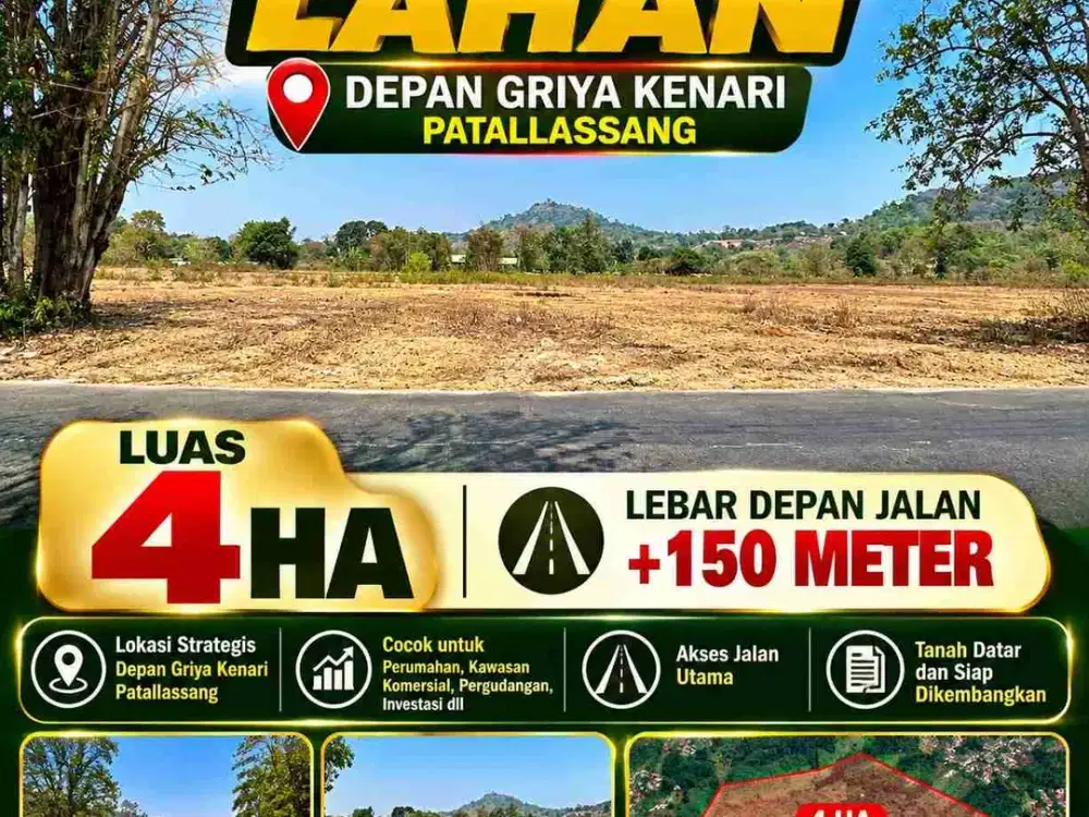 dijual lahan 4 Ha depan griya kenari gowa