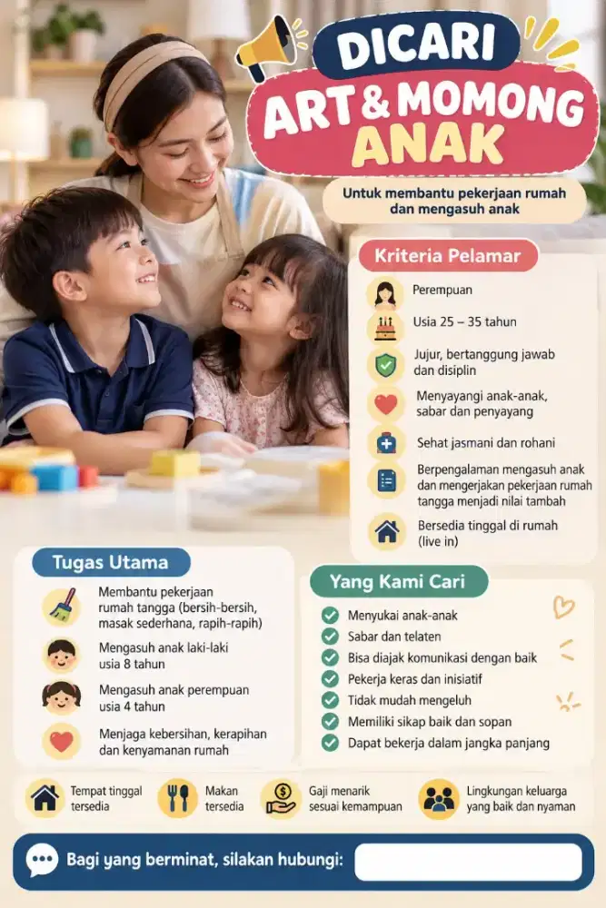 Dicari ART dan Momong anak berpengalaman