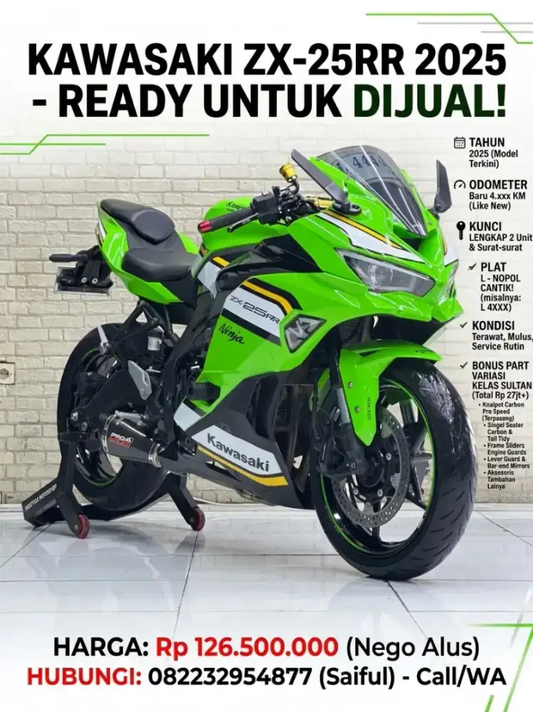Odo 4rb Istimewa!!Kawasaki ZX25RR 2025 Plat L Full Modif Mulus-Mustika