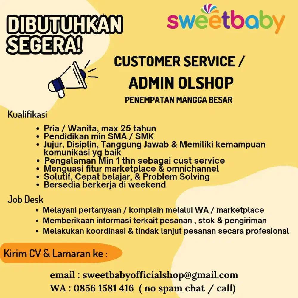 Dicari Admin / Cust Service