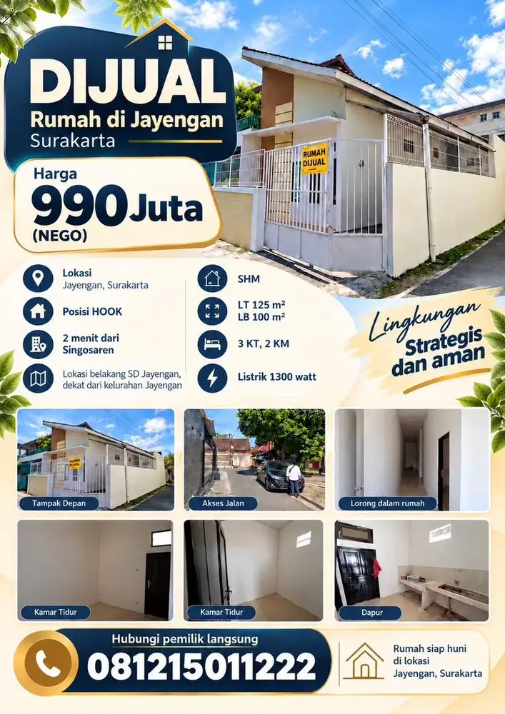 DIJUAL CEPAT RUMAH di Jayengan Surakarta SHM Tanpa perantara