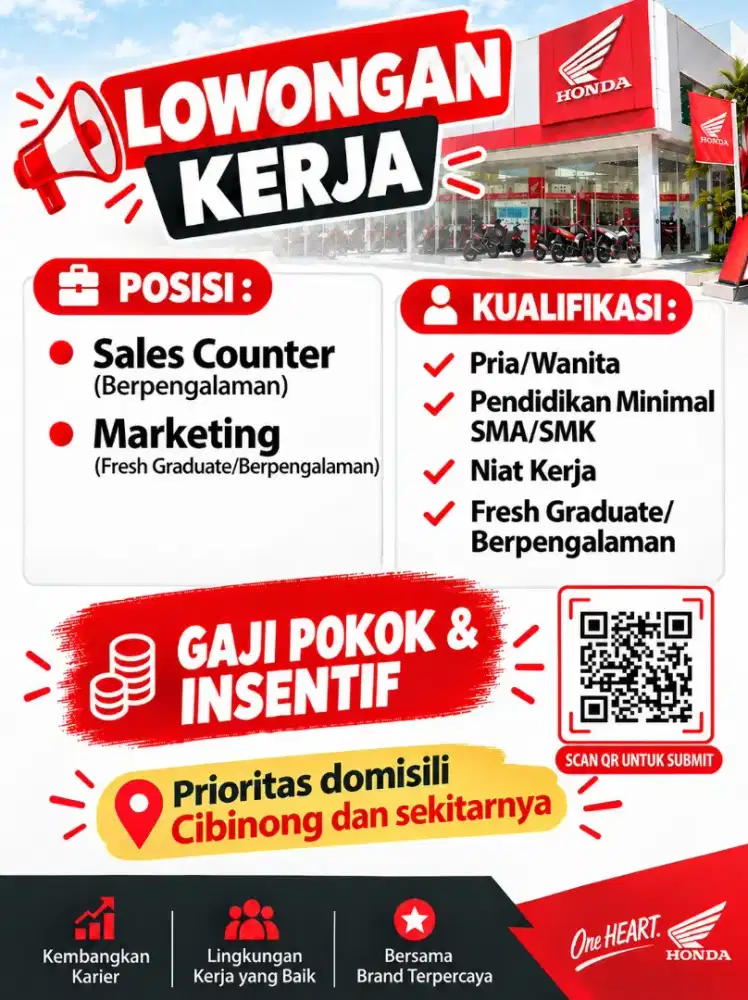 Dibutuhkan Marketing, dan Sales Counter