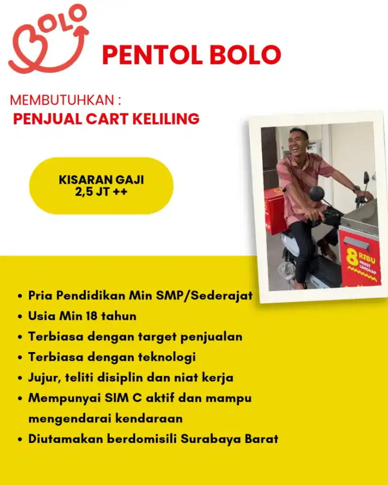 DICARI CREW UNTUK PENJUAL KELILING AREA SURABAYA BARAT