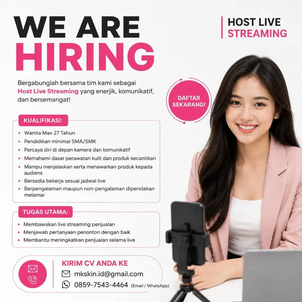 DI BUKA LOWONGAN KERJA - HOST LIVE STREAMING SKINCARE